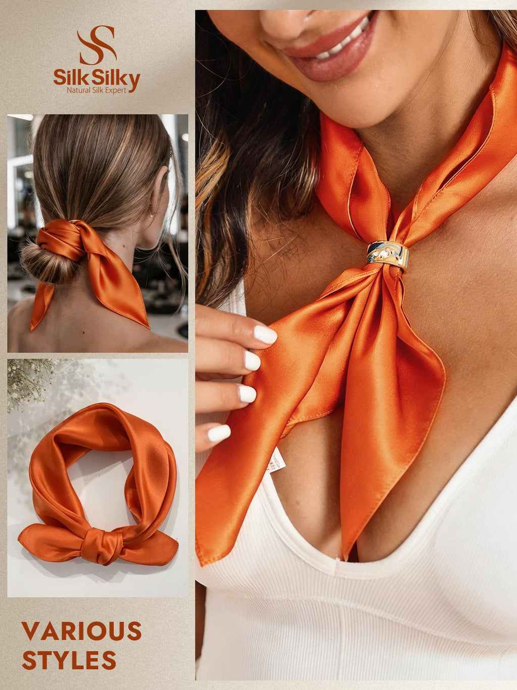 100% Mulberry Silk Square Scarf 53x53cm/21