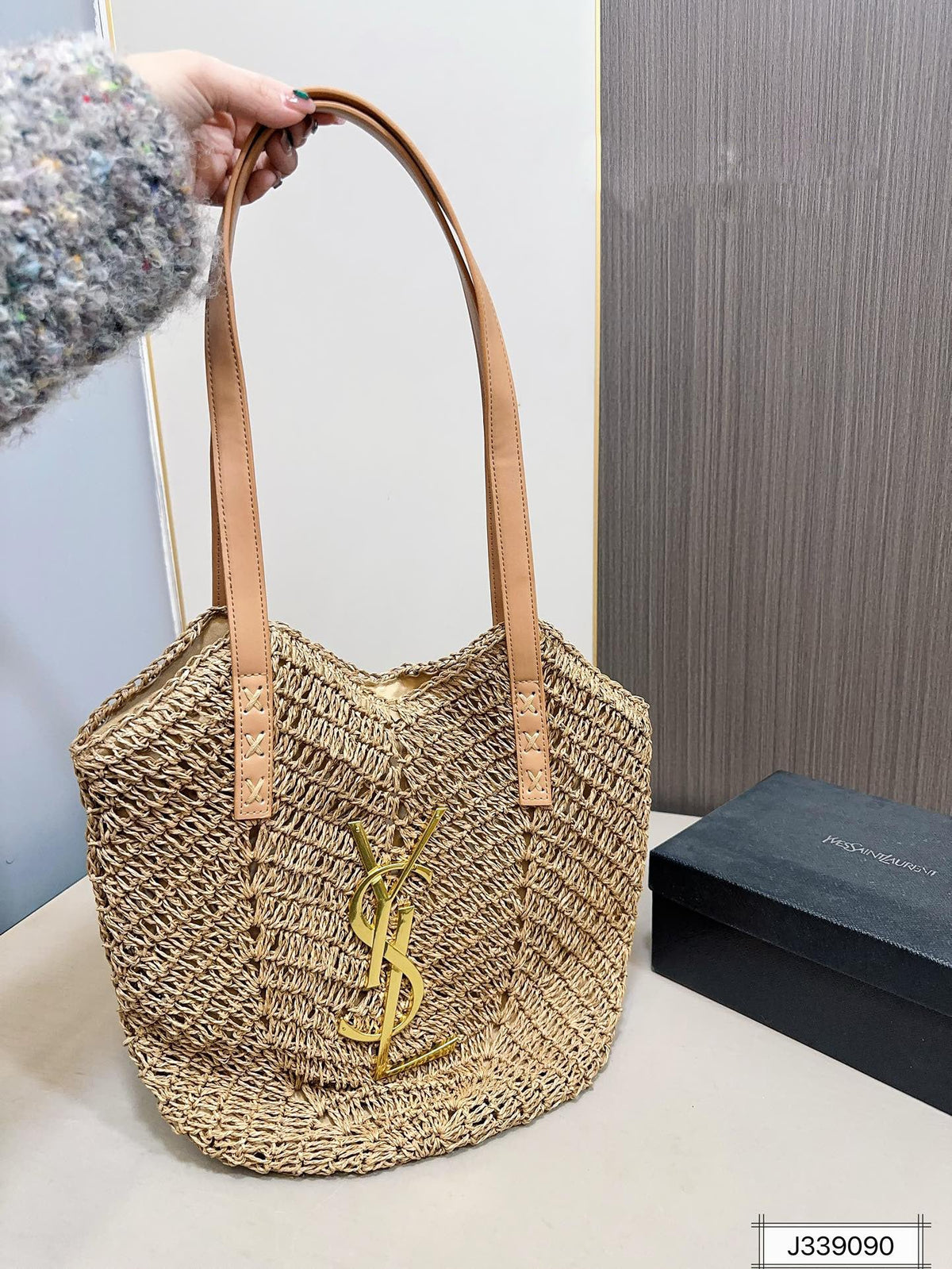 YSL SAINT LAURENT Vacation Casual Raffia Woven Tote Bag 35x32cm