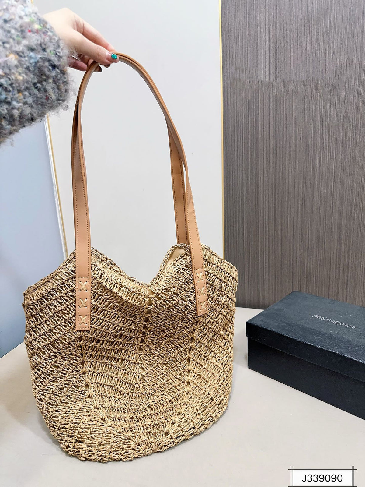YSL SAINT LAURENT Vacation Casual Raffia Woven Tote Bag 35x32cm