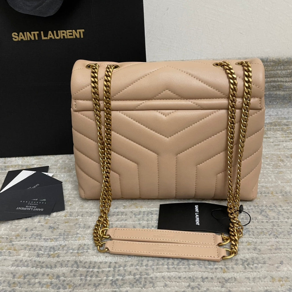 YSL Small Loulou 23 Beige Leather Gold 23x17x9cm