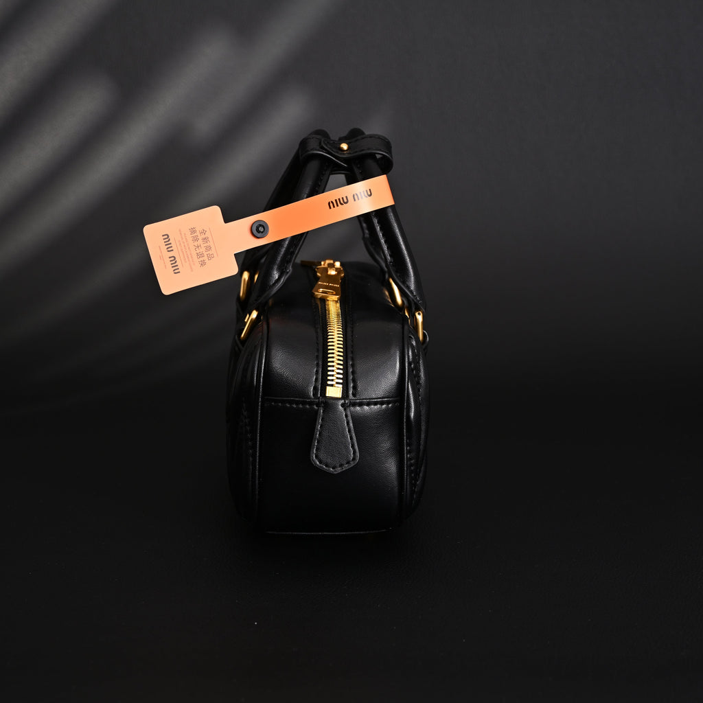 Miu Miu Black Matelassé Leather Top Handle Bag