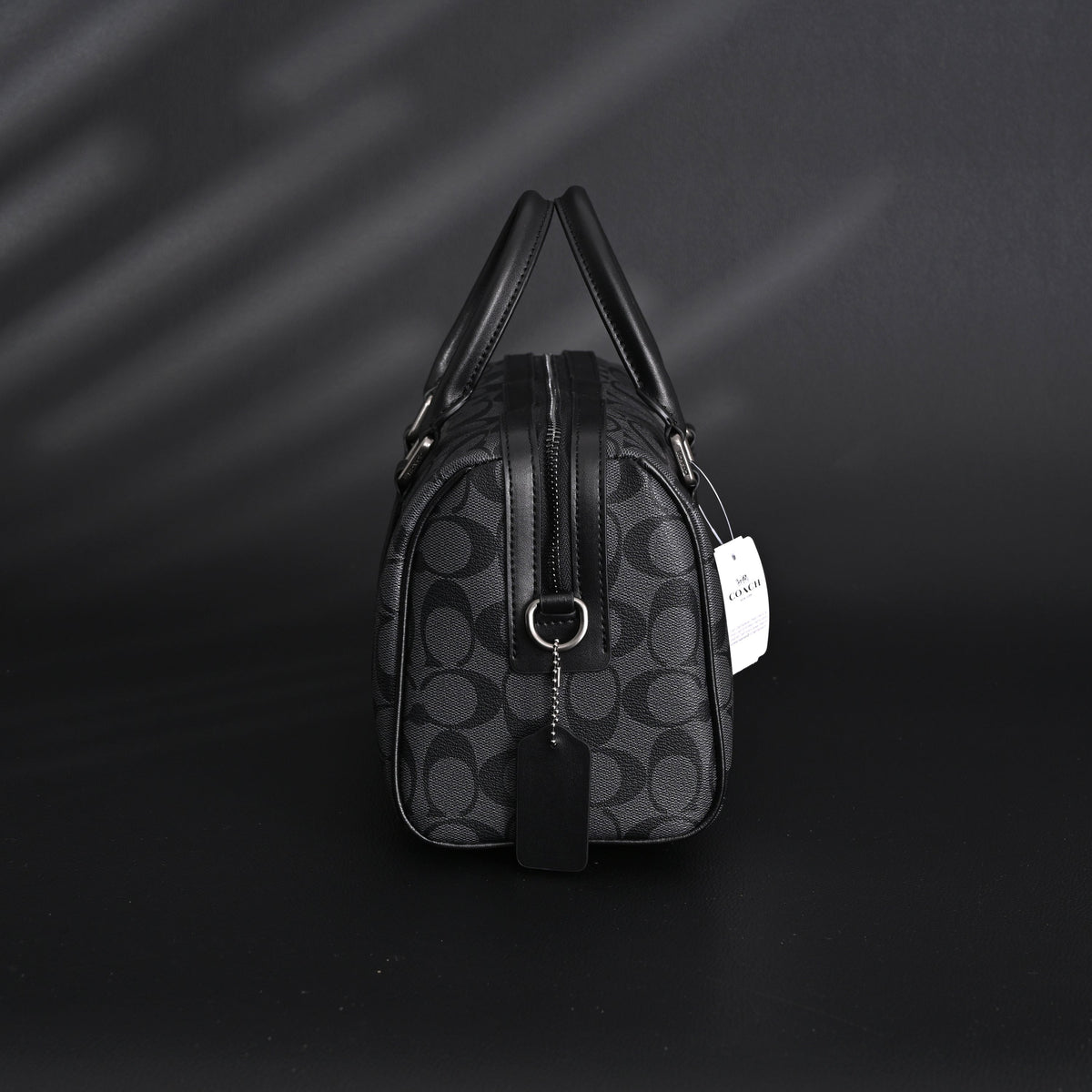 Coach Signature Duffel Bag – Black Monogram Canvas with Leather Trim