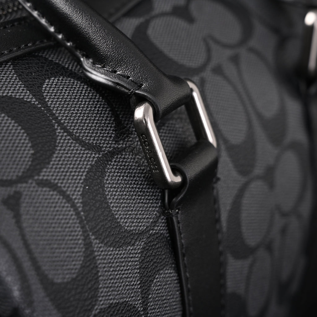 Coach Signature Duffel Bag – Black Monogram Canvas with Leather Trim