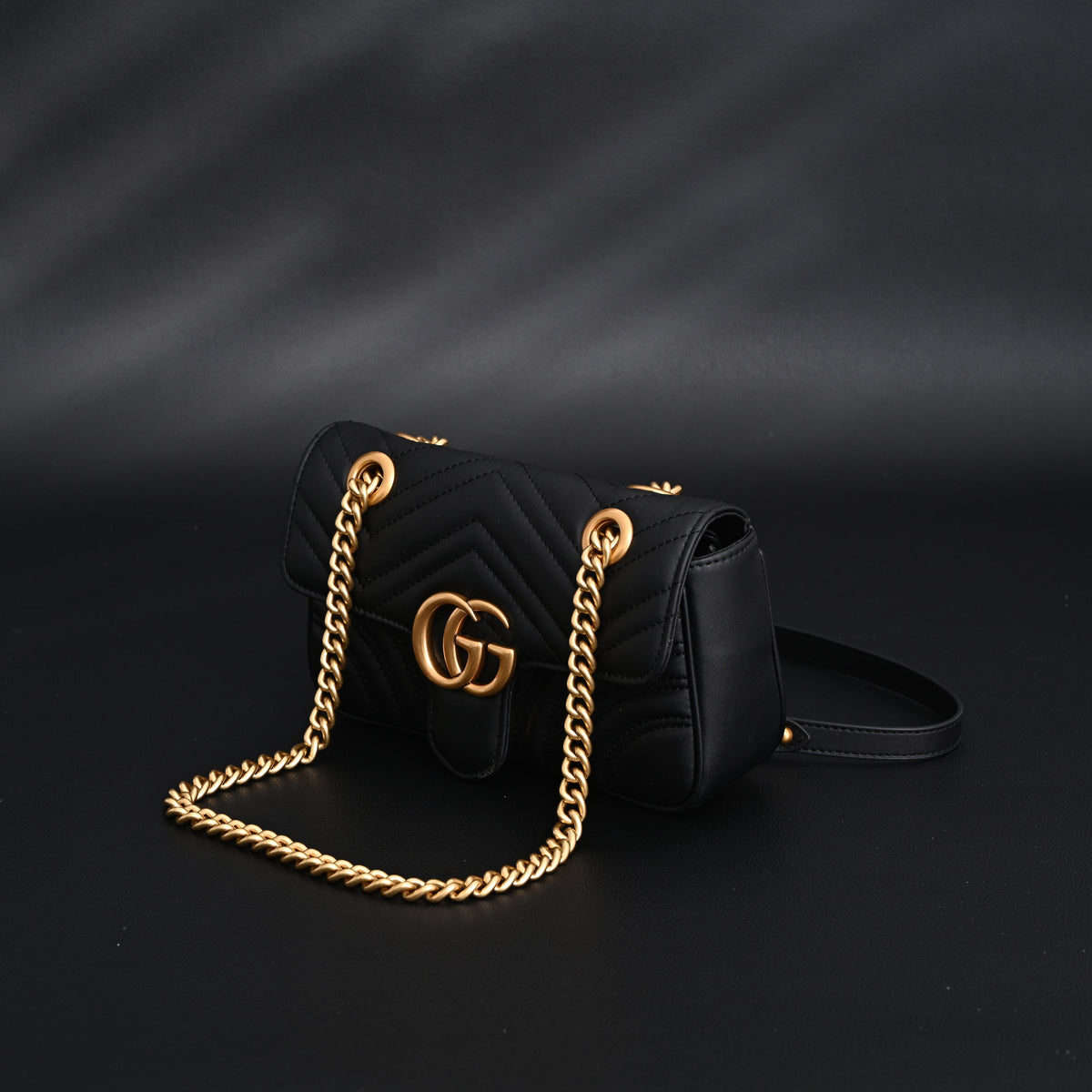 Gucci GG Marmont Small Matelassé Shoulder Bag – Black Leather with Gold Hardware