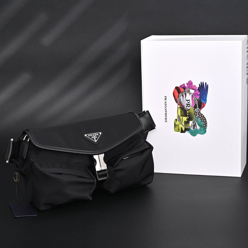 Prada Nylon Black Belt Bag with Silver Logo