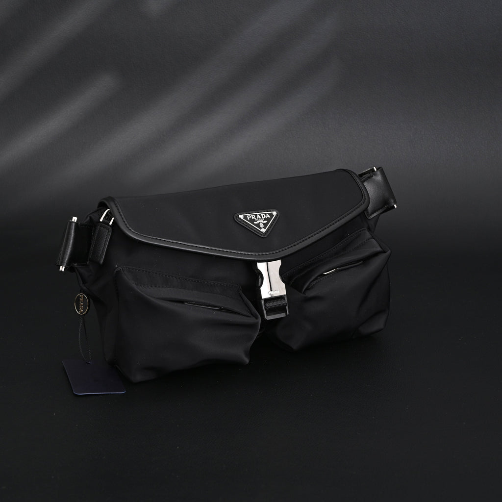 Prada Nylon Black Belt Bag with Silver Logo
