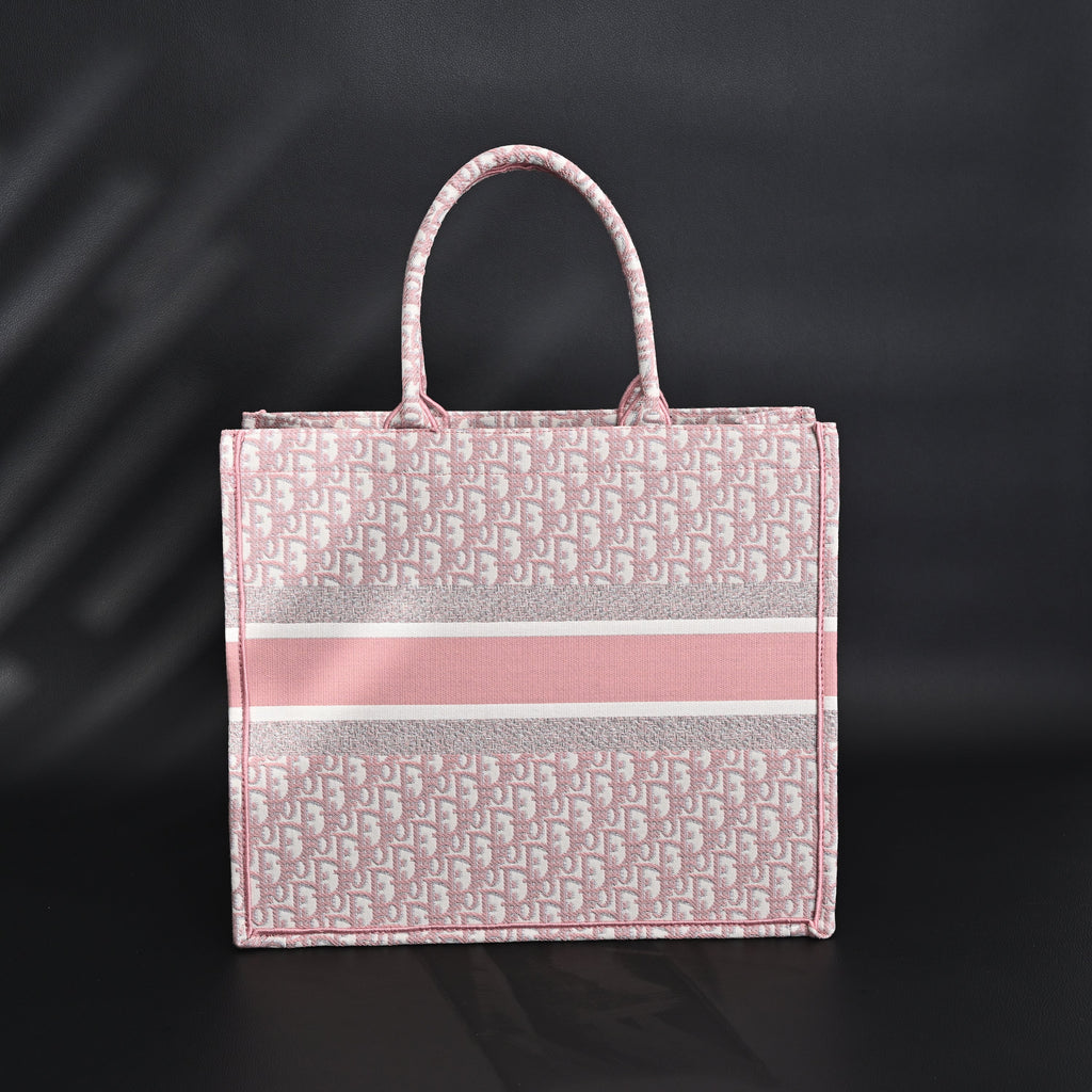 Christian Dior Large Book Tote – Pink Oblique Embroidery