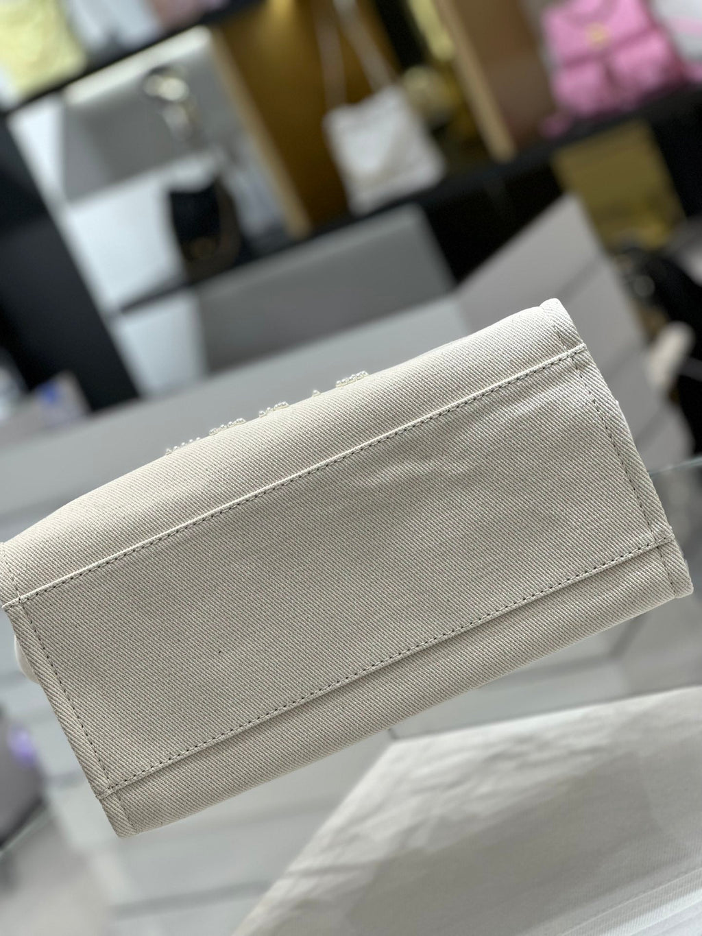 Chanel Natural Canvas and Tan Leather Large Pearl Deauville Tote - 30x39x22cm
