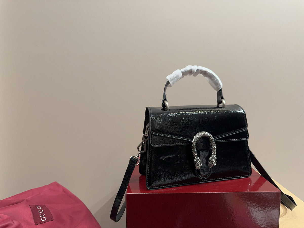 Gucci Glossy Black Handbag Crossbody 24x17cm