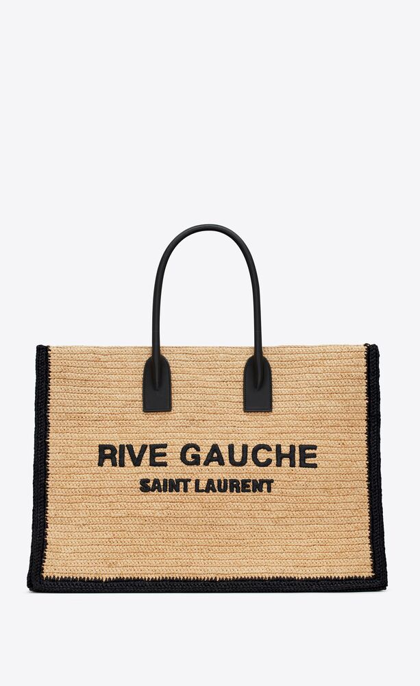 Saint Laurent RIVE GAUCHE TOTE BAG IN RAFFIA AND LEATHER
