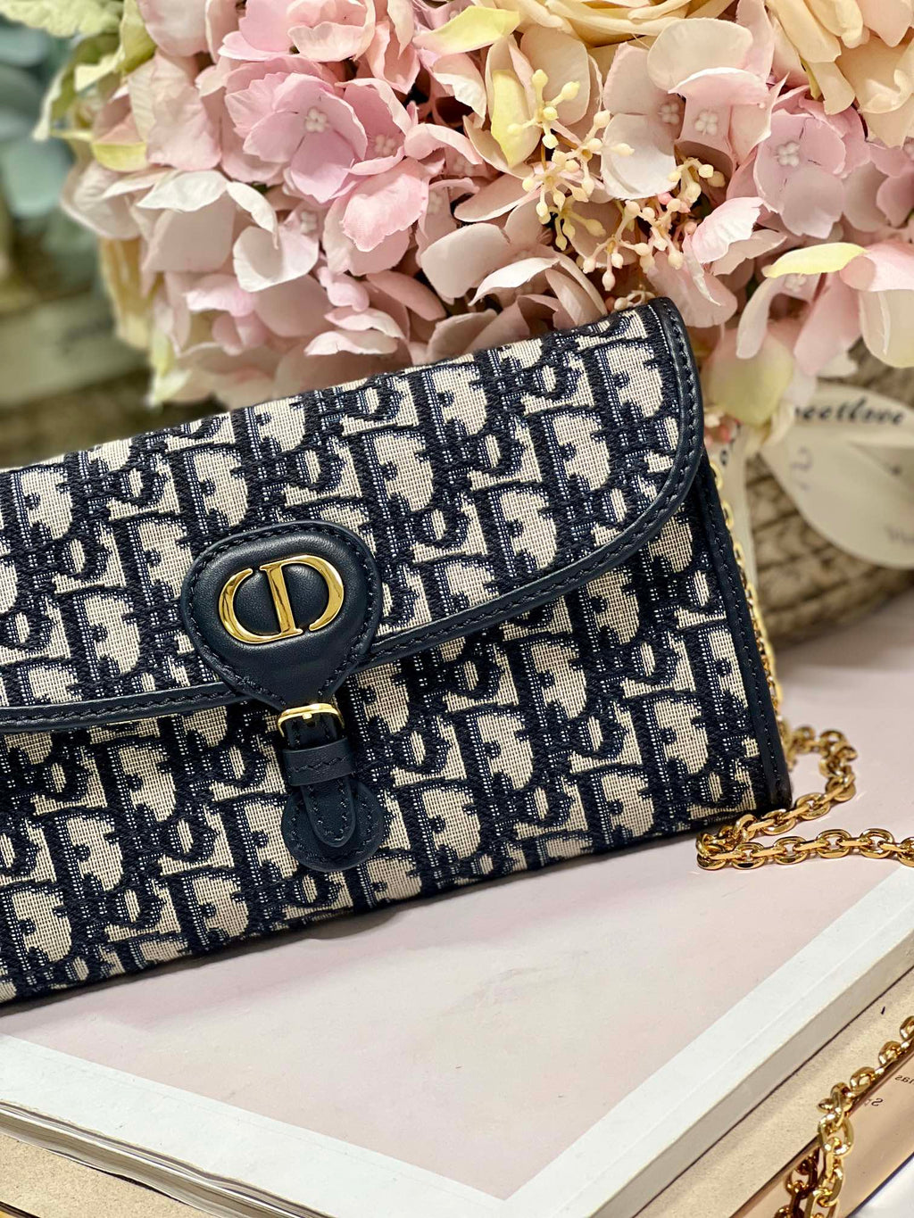 Dior Bobby Wallet on Chain East West Blue Oblique Jacquard - 21.5¡Á12¡Á4cm